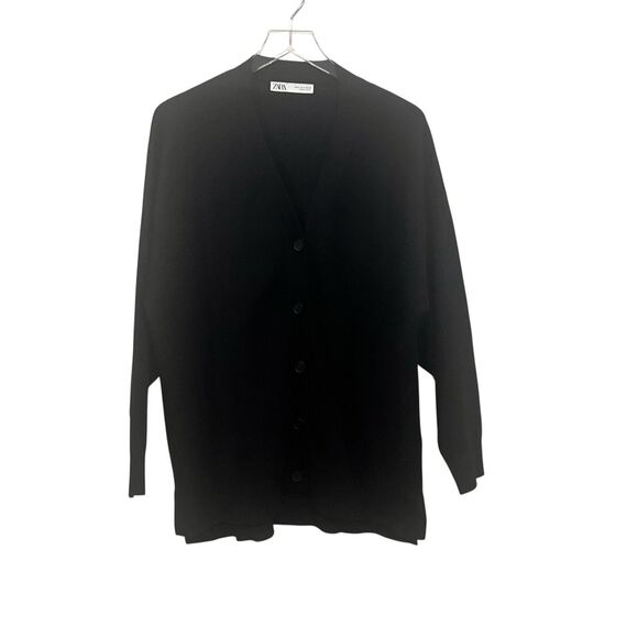 Zara Women’s Cardigan Sweater Size M Oversized Fit Black Button Down V-neck - Picture 5 of 10